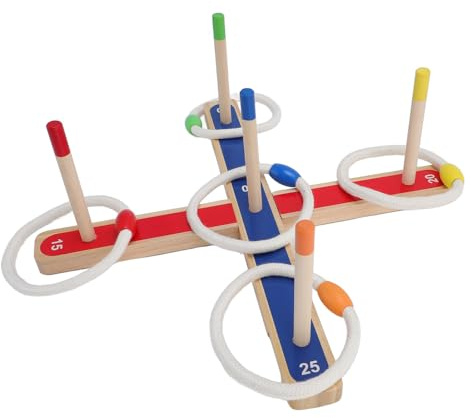 Jiawu Jeu D'anneaux de Lancer en Plein Air, Ensemble en Bois Créatif et Inspirant, adapté à Les âges, Jeu D'anneaux de Lancer pour Tout-Petits pour la Pensée Logique, Bois Massif + Coton
