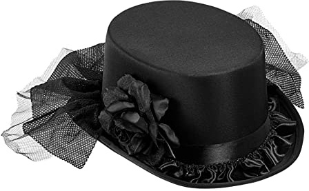 TrendandStylez Zylinder Hut schwarz mit Rose & Schleier | Hoher Filzhut für Damen & Herren | Kostüm Zubehör für Hexe, Gothic & Witwe | Kopfbedeckung für Karneval & Halloween