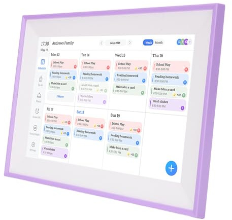 Walfront Calendario Digital de 10,1 Pulgadas con Pantalla Táctil Inteligente WiFi Planificador Familiar Tabla de Tareas para el Hogar Pantalla Interactiva para Rutinas Montaje en