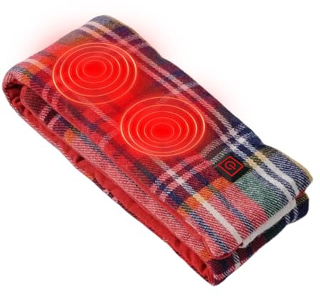 Uppvärmningsscarf 80 x 11 cm ull-halsvärmare med kolfiberuppvärmning, USB 5 V 5 W driven, 3-nivåers temperaturjustering 40-60 °C, tvättbar vinter halsduk för män och kvinnor, justerbar termisk halsduk