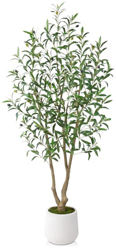 VeriNatural Artificial Olive Tree 5FT, Fake Plants Indoor - Potted Faux Olive Tree with Relistic Leaves and White Planter - Tall Faux Plant for Home Office Living Room Decor