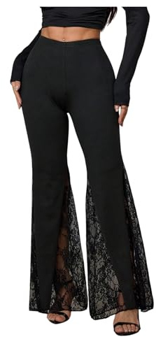 GORGLITTER Women's Lace Flared Trousers Elastic High Waist Flare Leg Pants | Skinny, Bell Bottoms, Summer, Going Out, Party, Festival, Clubbing, Gothic, Fitted, Sexy Outfit