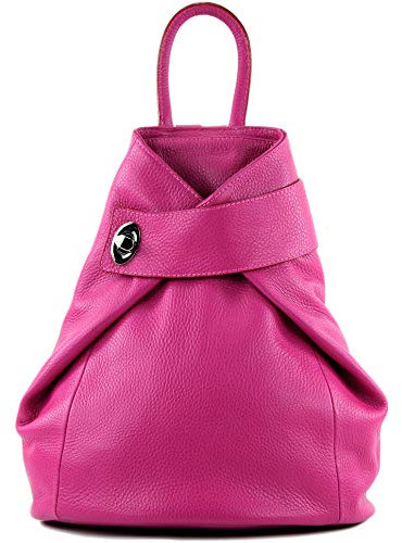 modamoda de - T179 - ital: Damen Rucksack Tasche aus Leder, Farbe:Pink