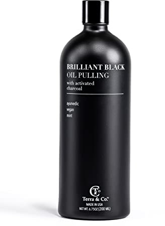 Terra & Co.® Brilliant Black® Oil Pulling Mouthwash | Natural Oil Rinse with Vitamin E for Strong Gums & Healthy Teeth | Fluoride-Free, Made in USA | 6.75 oz
