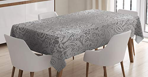 ABAKUHAUS Damast Tischdecke, Königliche Paisley-Muster, Personalisierter Druck Klare Farben ohne Verblassen Waschbar für Außen Bereich, 140 x 240 cm, Hell Grau