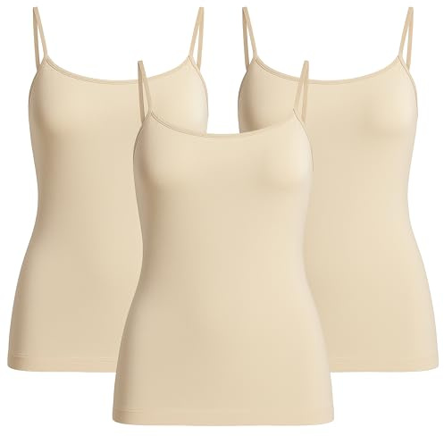 OsichtBra 3-pack damformande undertröjor | spagettiremmar basic top undertröja | mikrofiber spagettitoppar utan bygel | vit svart beige, 3 x beige, XXL-3XL