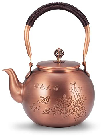 Kung fu Tea Ceremonia de té japonés Tetera de té Tetera de cobre puro Hecho a mano Olla de cobre de agua hirviendo Olla de cobre 1.3L (Tipo 6)