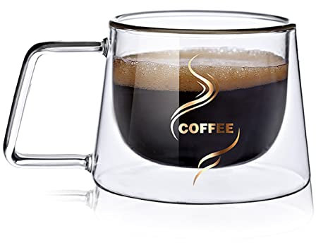 Tazas de café de doble pared, tazas de café de vidrio Resistentes al Calor Taza de capuchino Taza de café aisladas con asa para café, leche, té