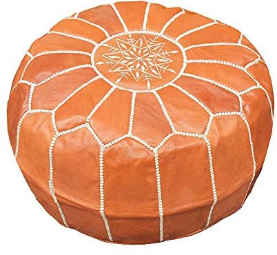 Marokkanischer Sitzsack aus echtem Leder mit Füllung, Fußstütze, Tisch und Dekoration