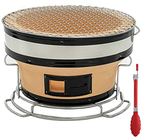 Redondo Parrilla De Carbón Con Pinzas Para Alimentos, Japonés Hibachi Yakitori Barbacoa Mesa Parrilla De Carbón Portátil Parilla Estufa De Carbón Horno Para Acampar O Casa