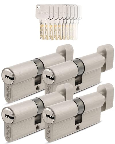 GERCAR Pro 4 cilindros 40/40 de cierre uniforme, 4 cilindros de cierre con pomo y 20 llaves, 80 mm, cerradura para puerta de 4 cilindros – Longitud: 80 mm, A: 40 B: 40 – Latón Mate