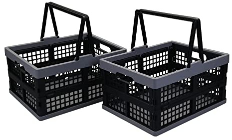 Nicesh 2-Pack 15 L Plastic Collapsible Shopping Basket, Folding Storage Crates with Handle