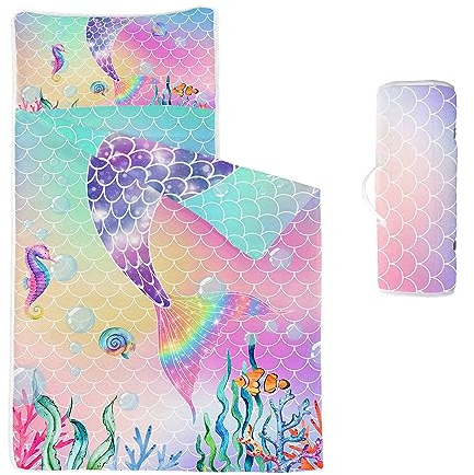 HOSIMA Nap Mat - Pink Mermaid Tail Sleeping Bag with Removable Pillow - Daycare and Overnight Preschool Kindergarten Bedding Set for Kids Toddler Boys Girls(Tail Standard)