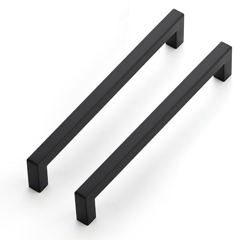 Ravinte 15 Pack Kitchen Door Handles Black Handles for Cupboard 192mm | Square Bar Grip, Smooth Pull Feel, For Cupboards, Wardrobes, Cabinets, Drawers, Kitchen Door Hardware, Furniture Restyle