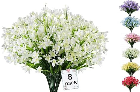 Siganorpy 8 st konstgjorda påskliljor blommor utomhus bord vas konstgjorda blommor resistenta falska blommor falska blommor buskar för inomhus utomhus trädgård veranda fönsterlåda heminredning (vit)