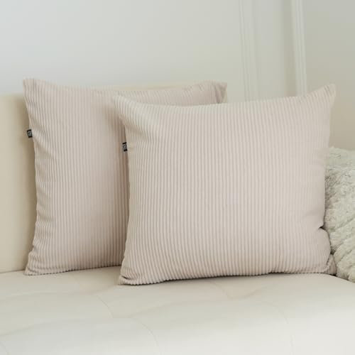 Cord Kissenbezug 50x50 Beige – Struktur Kissenhülle für Sofa & Couch – Deko Kissenbezug mit Reißverschluss – Waschbar, Strapazierfähig & Stilvoll – Für Wohnzimmer, Sofa, Schlafzimmer & Sofakissen