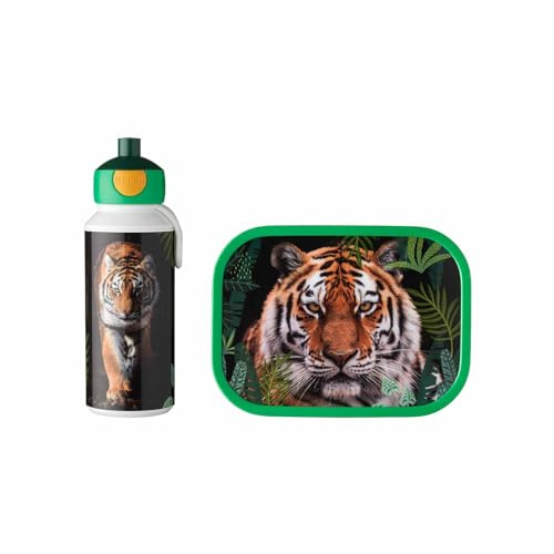 Mepal - Lunch-Set Campus - Lunch-Set für Kinder mit Pop-up Trinkflasche & Lunch Box - Lunch-Set für die Schule oder unterwegs - Spülmaschinenfest & BPA-frei - 400 ml + 750 ml - Wild Tiger