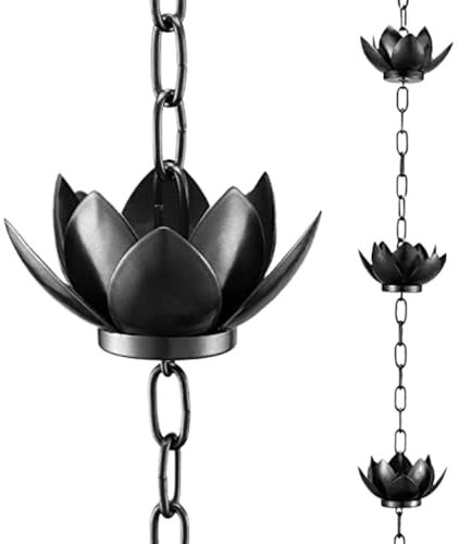 Chaîne de pluie, chaîne de recettes de pluie Lotus, 12 tasses Lotus Tasses de pluie, chaînes de pluie en métal pour remplacer les descente de gouttière, détourner l'eau et l'affichage de la maison -