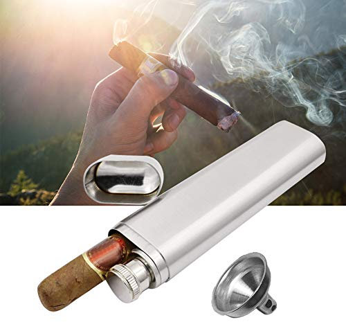 Stainless Steel 2oz Cigar Holder Humidor Tube, Travel Flask Carry Case, Perfect Gift for Smoking Enthusiasts