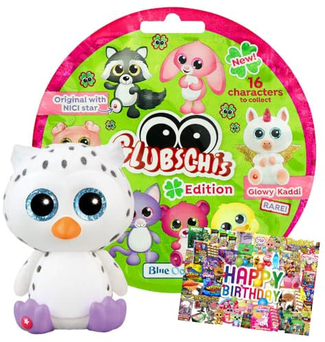 STRONCARD Bundle mit Blue Ocean Glubschis Sammelfigur Glück Serie 3 - Glubschi Glitzer - Figur Ulula - Exklusive Geburtstagskarte