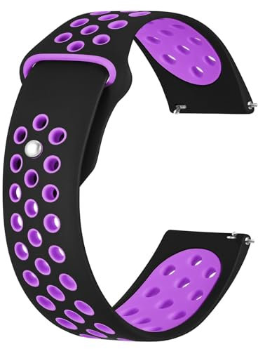 BISONSTRAP Armband für Damen und Herren, Belüftet Silikon Uhrenarmband, Sport Ersatzband mit Schnellverschluss, 20mm, Schwarz/Lila