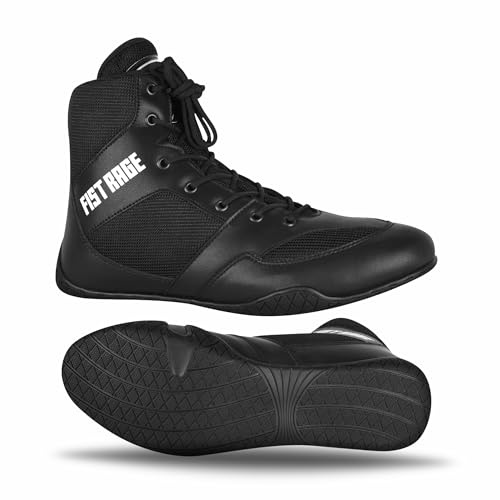 FISTRAGE Boxing Shoes Lightweight Kick Fighting and Training Boots with Mesh and Rubber Sole for Men, Youth, and Unisex Pro Fighters with Sting Bag (Black, US Footwear Size System, Adult, Men, Numeric, Medium, 9)