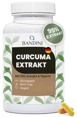 Bandini® Curkuma Extrakt | 700 mg Kurkuma pro Kapsel aus 95% Kurkuma-Extrakt - der Curcumin-Gehalt einer Kapsel entspricht 10.000 mg - mit Piperin | 120 Kapseln, 1 Kaps/Tag für 4 Monate