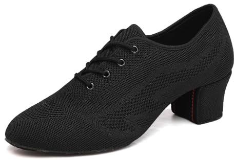 ZYXWVU Scarpe da Ballo Latino Donna Punta Chiusa con Lacci Salsa Tango Moderno Pratica,HD01-nero-5cm,39 EU