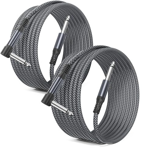 Elebase 1/4 inch 6.35mm TS Guitar Cable 3.3FT 2Pack,Quarter inch Right Angle to Straight Instrument Cord,90 Degree Mono 6.3mm Male Jack Audio Cable for Electric Guitar,Bass,Keyboard,Amplifiers