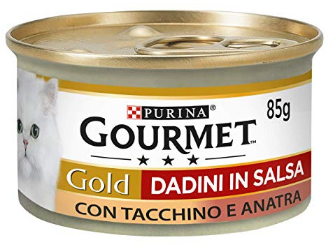 GOURMET Gold Cibo Umido per Gatti Adulti Dadini in Salsa con Tacchino e Anatra 24 Lattine da 85g