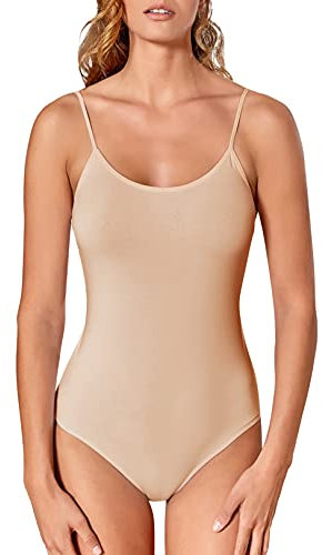 VEDATS Damen Body Spaghettiträger Top Unterhemd Bodysuit (M, Hautfarben)
