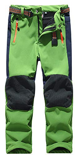 Echinodon Kinder Softshellhose mit Fleecefütterung Hose Wasserabweisend Winddicht Atmungsaktiv Warm Funktionshose Skihose Regenhose Jungen Mädchen Sporthose Wanderhose Grün M