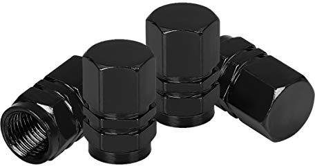4 PCS Tire Stem Valve Caps Wheel Valve Covers Car Dustproof Tire Cap, Leak-Proof Air Protection Fits Cars, Trucks, Bikes, Motorcycles, Bicycles, Hexagon Shape Design (Black)