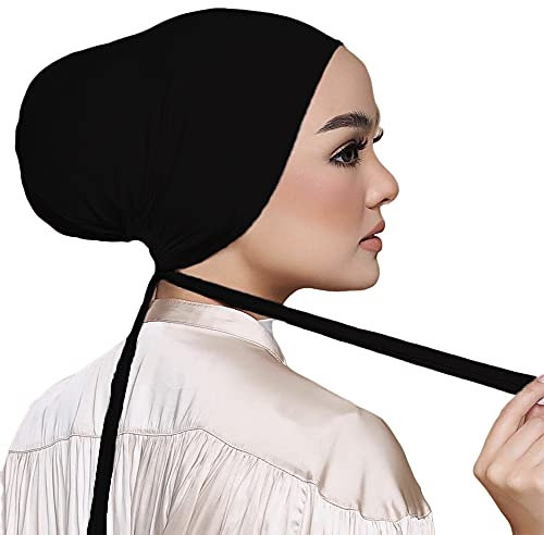 Hophor Women's Jersey Hijab Caps Solid Color Hijab undercap Black Stretch Cap Underscarf(Black)