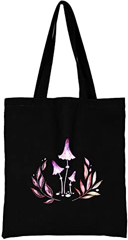 Mushroom Printed Canvas reusable grocery bags, Foldable Casual Travel HandBag, Shoulder Beach Tote Bags, Shopper bag eco friendly super strong washable Storage bags Shopping bag Canvas bag for Women