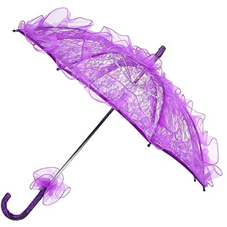 Hochzeitsschirm Spitze Regenschirm 22 x 22 Zoll Vintage Deko Spitze Sonnenschirm Hochzeit Brautschirm für Hochzeitsfeier Dekoration Foto Requisiten Kostümzubehör(Violett)