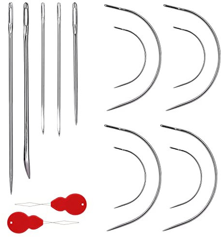 SAVITA 28pcs Sewing Needles, Embroidery Thread Needle in Multiple Styles Eye Blunt Needles Curved Needles with 2pcs Needle Threaders for Upholstery Carpet Leather Canvas Repair