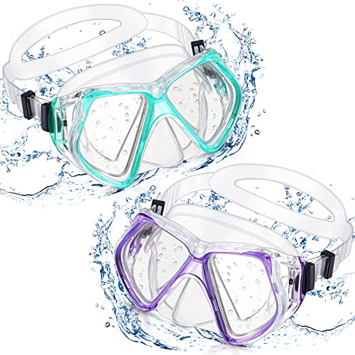 Weewooday 2 Pcs Adults Swimming Goggles with Nose Cover Antifog Clear Diving Mask Clear Wide View No Blurring Tempered Glass Swim Goggle for Adult Men Women Youth(Light Green, Purple)