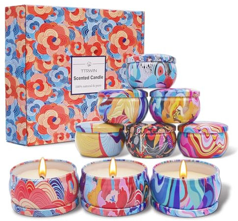 TTRWIN 9 Pack Scented Candles Gift Set, Natural Soy Wax Candle, Aromatherapy Candles for Bathroom Yoga to Relieve Stress, Home Scented Gift for Christmas, Birthday, Mother's Day(XYLZ02-9)
