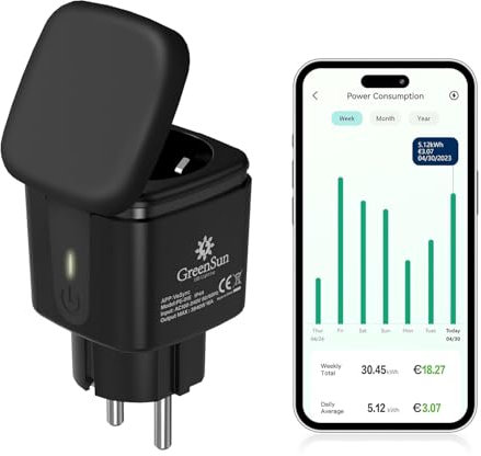 GreenSun Alexa Steckdose Wlan Steckdose Outdoor - Wlan Steckdose mit Strommessung, Smarte Steckdose, Zeitschaltuhr Aussenbereich Wasserdicht, Zeitschaltuhr Steckdose Vesync App IP44 2.4G