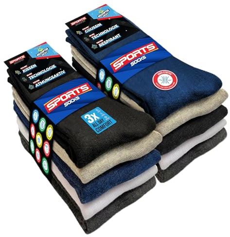 SOXCO 10 Paires Chaussettes de Sport 47-50 Homme Mi-Hautes | Technologie DRI-WIK d’Évacuation de l’Humidité | Amorti PILLO-SOFT | Sport & Usage Quotidien | Multicolore (EU 47 50, Multicolore)