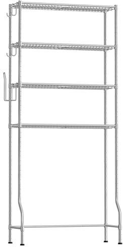 SONGMICS Estantería de Inodoro de 4 Estantes, Estante de Metal para el Baño, Estantes Ajustables, con 4 Ganchos y Portarrollos, Ahorra Espacio, 30 x 83 x 176 cm, Gris Paloma BTS023G01