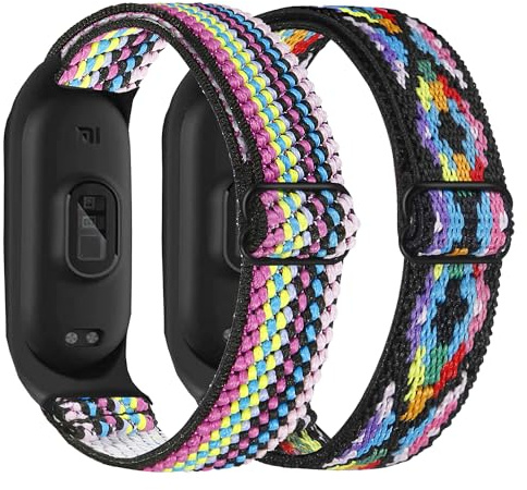 HUYIIO 2-pack justerbara remmar kompatibla med Xiaomi Mi Band 7/Mi Band 6/Mi Band 5 remmar, mjukt andningsbart sportband i nylon för kvinnor män