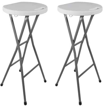 Tabourets haut pliant X2 - Hauteur 80cm - Tabouret de bar pliant - Tabouret mange debout - Siège résine Structure Acier - Blanc