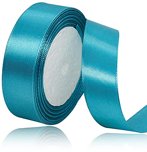 XMASOLD Satinband, 22 meter turkos, blå, 25 mm brett presentband för presentförpackning, gör-det-själv-hantverk, buketter, sömnadsprojekt, rosetttillverkning, födelsedags- och bröllopsdekorationer