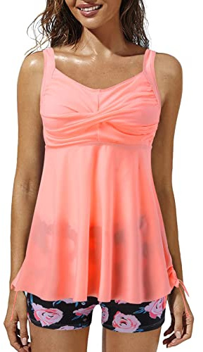 MJGkhiy Tankini - Bañador de mujer con escote profundo y push-up, de dos piezas, brasileño acolchado, camiseta de tirantes con estampado de pantalones cortos de contención deportiva, tankini sets