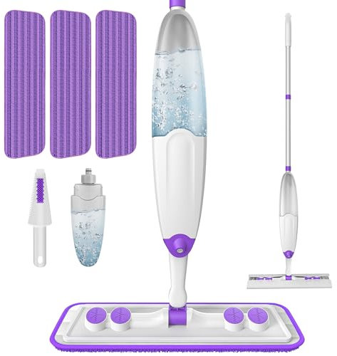 Wischmopp mit Sprühfunktion, Sprühwischer Bodenwischer mit Sprühfunktion mit 3 Waschbaren Mopp Pads, Wischer Boden Spray Mop Passend für Einweg Mopp Pads, Mop Set mit Wassertank für Bodenreinigung