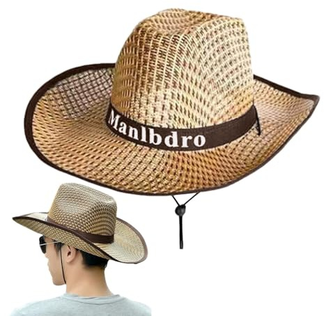 Rurunklee Chapeau de Paille de Pêche pour Homme | Protection UV, Style Cowboy Occidental d'Été pour le Jardinage et l'Extérieur