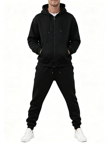 Mlgaril Men's Black Tracksuits 2 Piece Sets Full Zip Hoodie Sweatsuit Athletic Jogging Sweat Suits Casual Outfits For Men,XL