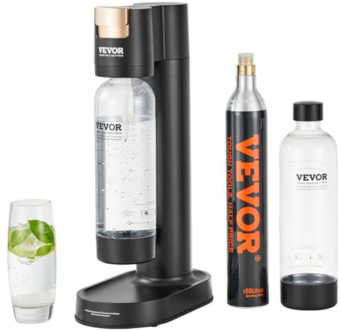 VEVOR Máquina de agua con gas, máquina de soda para gasificación en el hogar, kit de inicio de agua Seltzer con 2 botellas de PET sin BPA de 1 litro, cilindro de CO2, compatible con cilindros